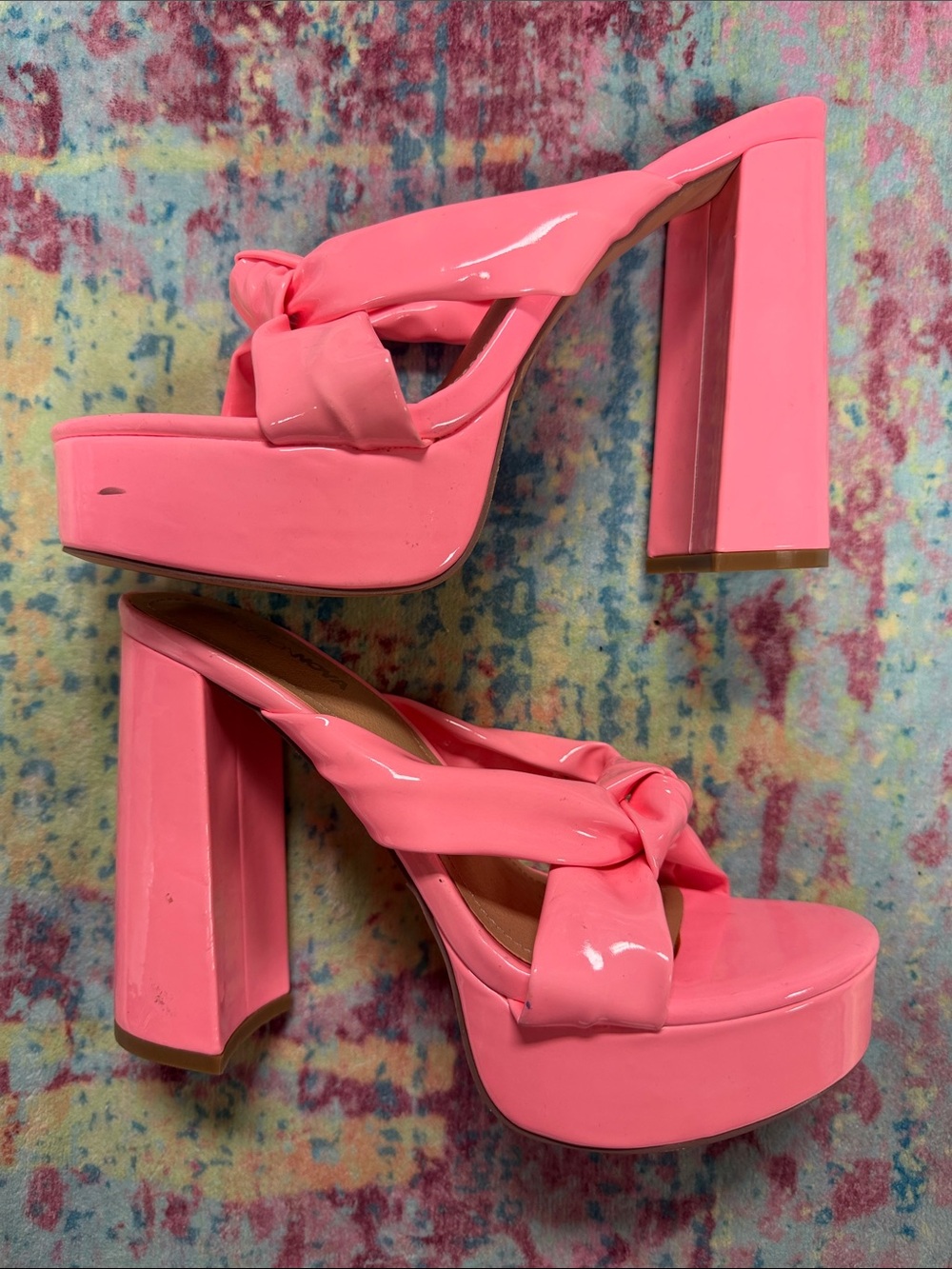 Fashion Nova Hot Pink Patent Bow Mule Heels